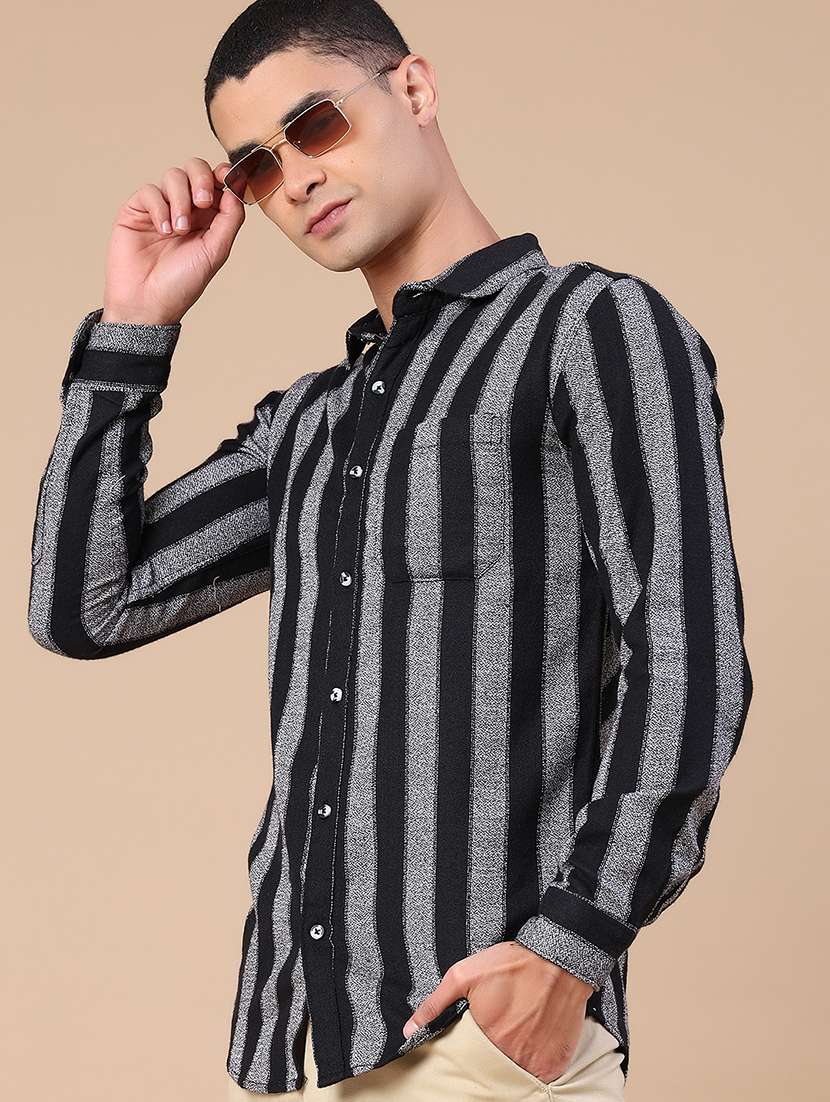 men striped long sleeve slim fit casual shirt