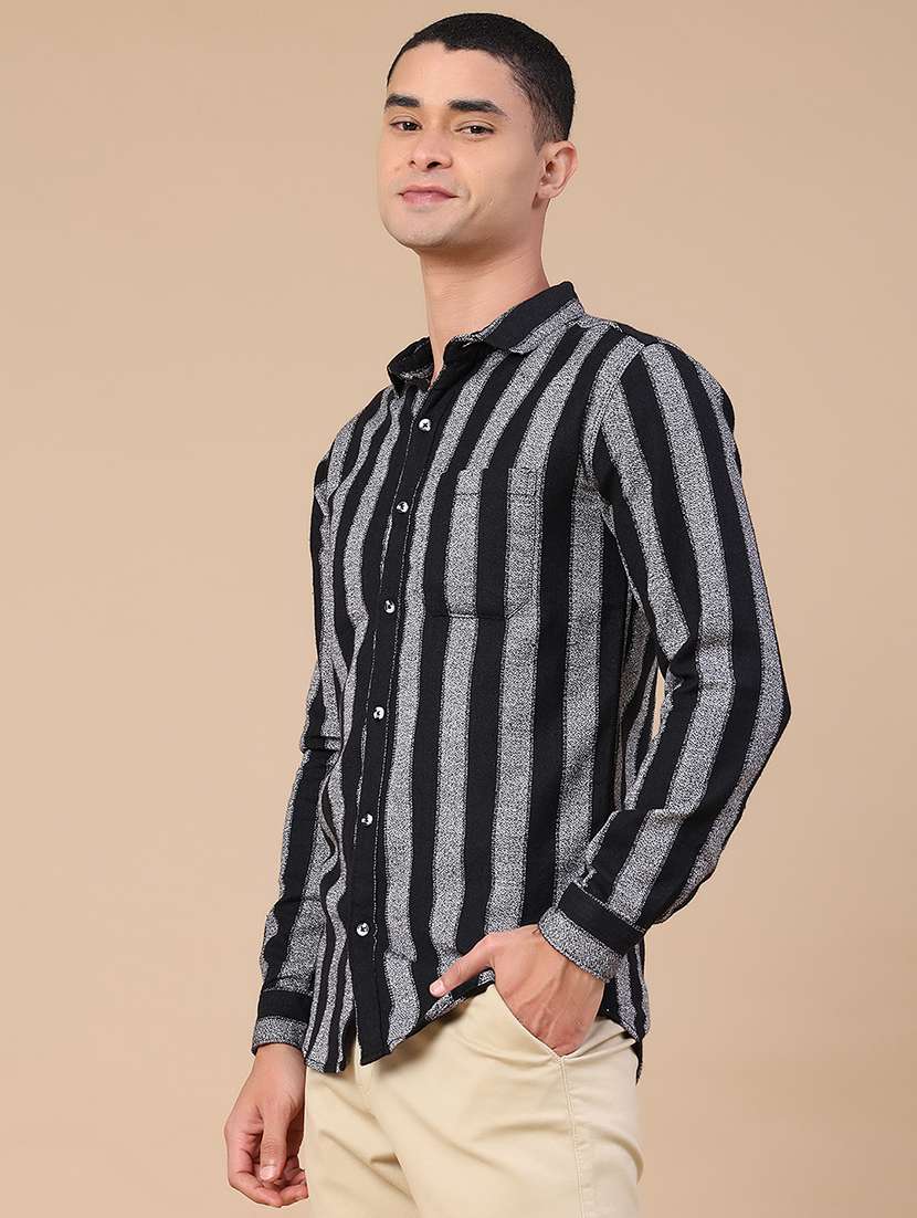 men striped long sleeve slim fit casual shirt - 22355999 -  Standard Image - 3