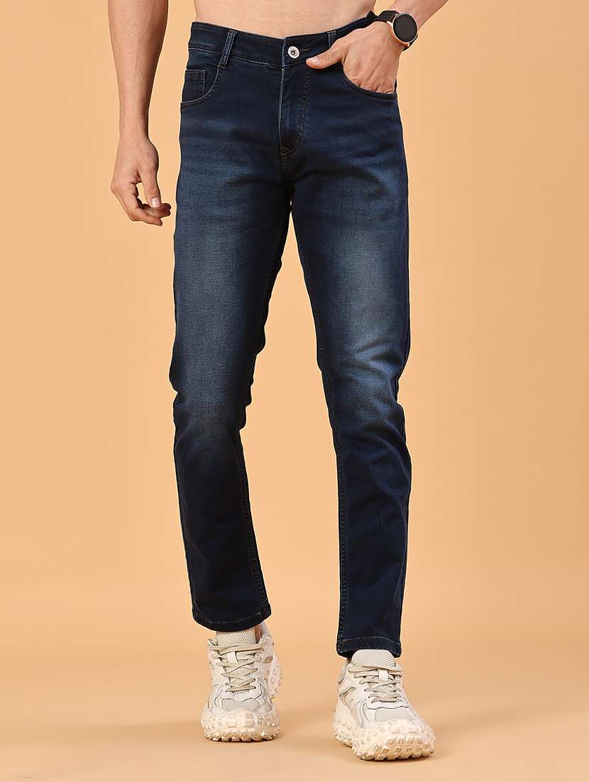 men washed mid rise full length slim fit jeans