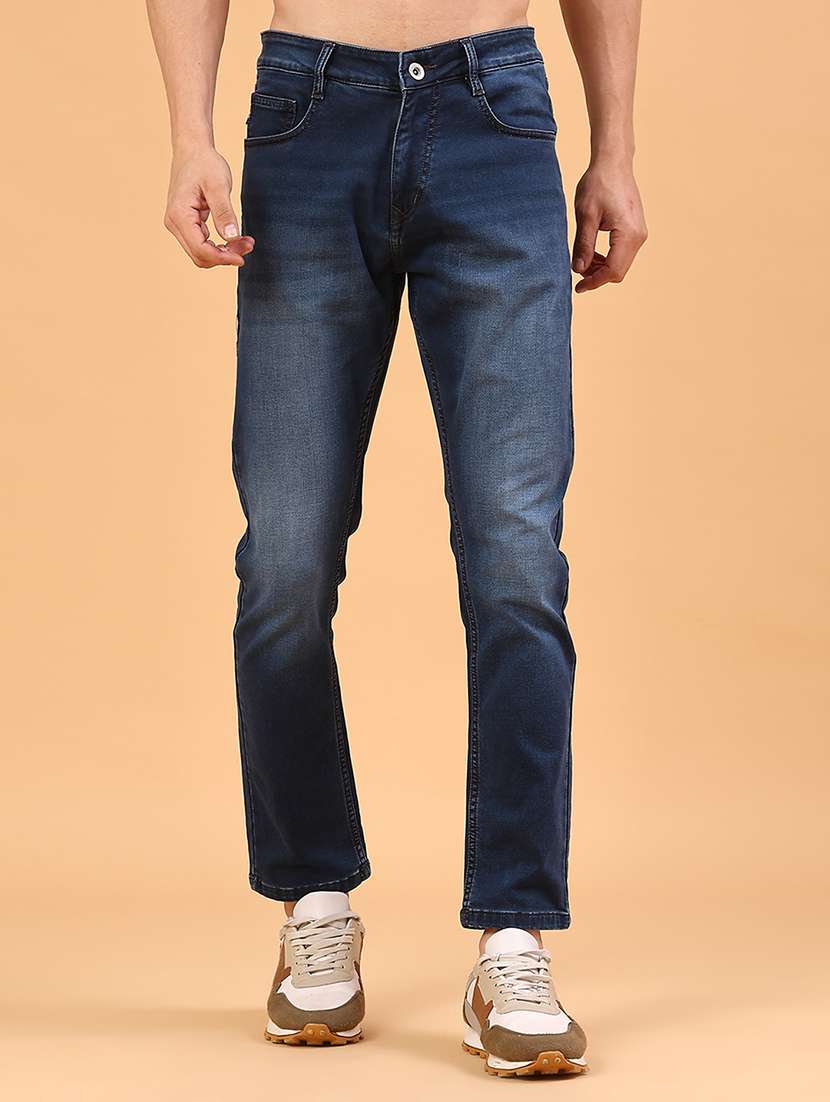 men washed mid rise full length slim fit jeans