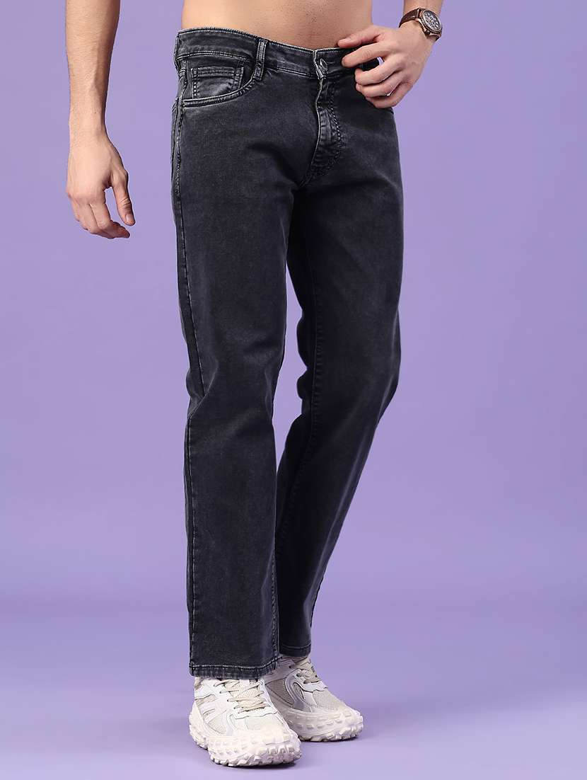 men plain mid rise full length straight jeans