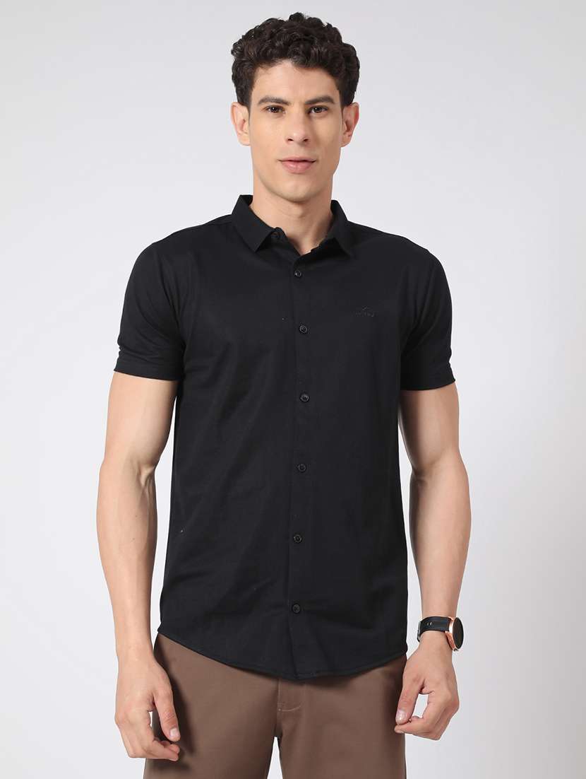 men solid short sleeve slim fit casual shirt