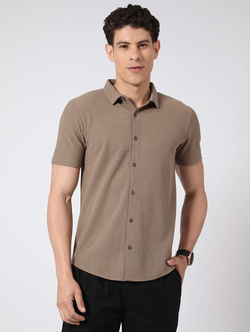 men self design short sleeve slim fit casual shirt