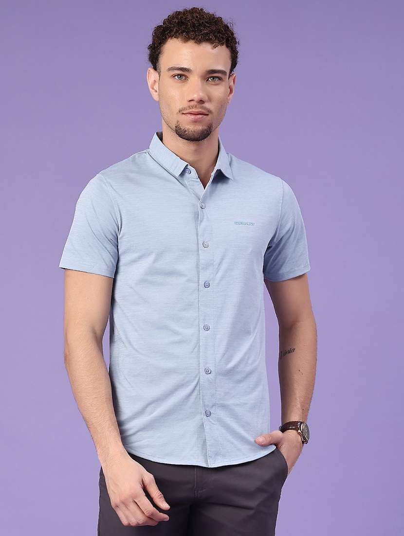 men self design short sleeve slim fit casual shirt