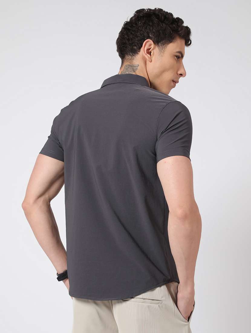 men solid short sleeve slim fit casual shirt - 22356122 -  Standard Image - 3