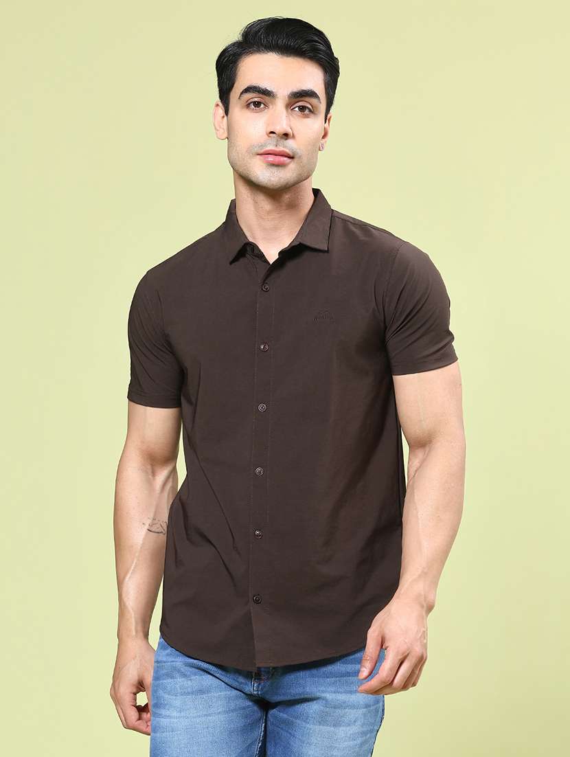men solid short sleeve slim fit casual shirt