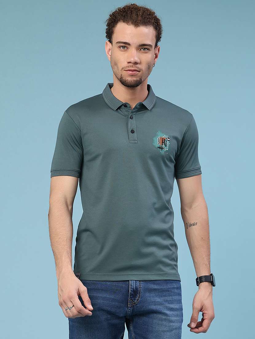 men printed short sleeve slim fit polo t-shirt