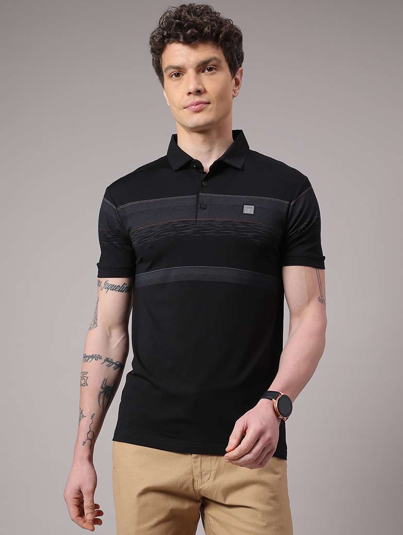 men striped short sleeve slim fit polo t-shirt