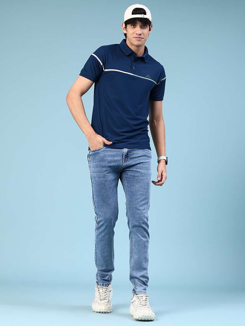 blue cotton blend color block tshirt - 22356221 -  Standard Image - 3