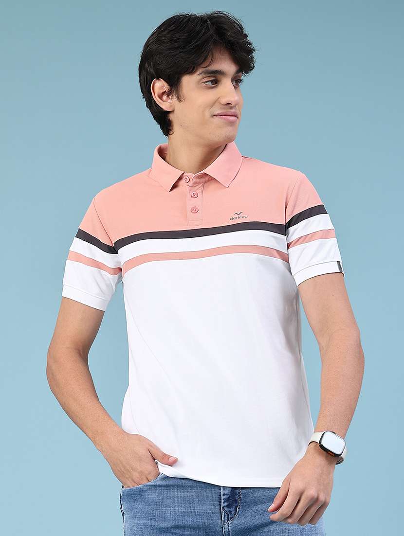peach cotton blend plain polo tshirt