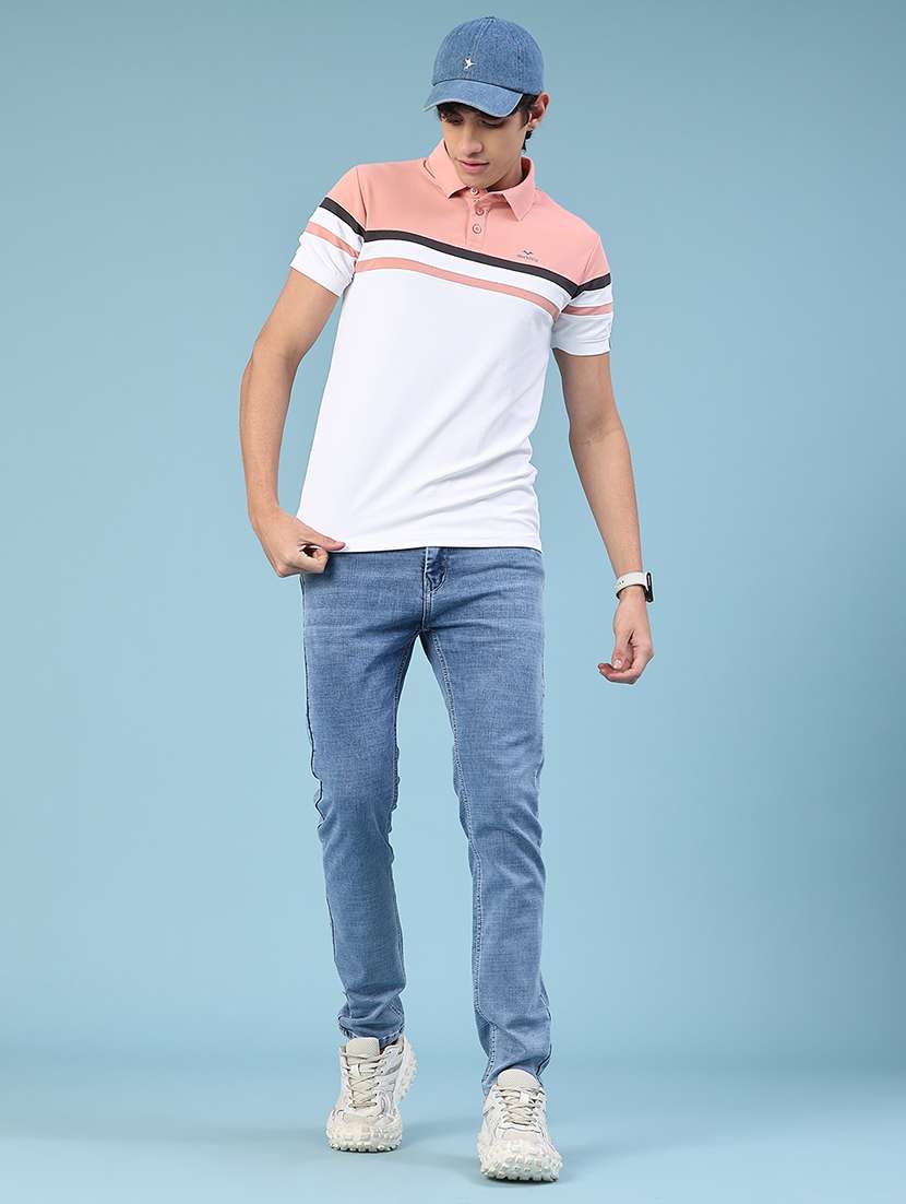 Peach Cotton Blend Plain Polo Tshirt - 22356233 -  Standard Image - 3