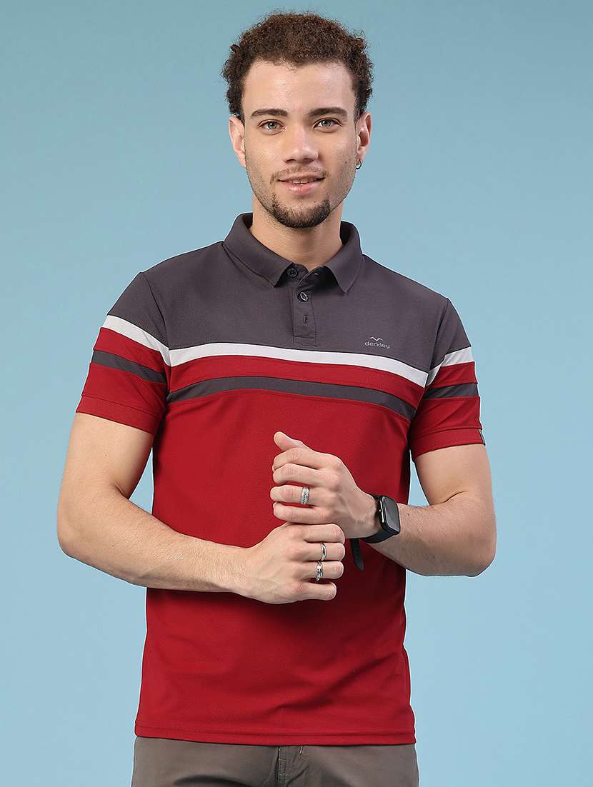 grey cotton blend color block tshirt
