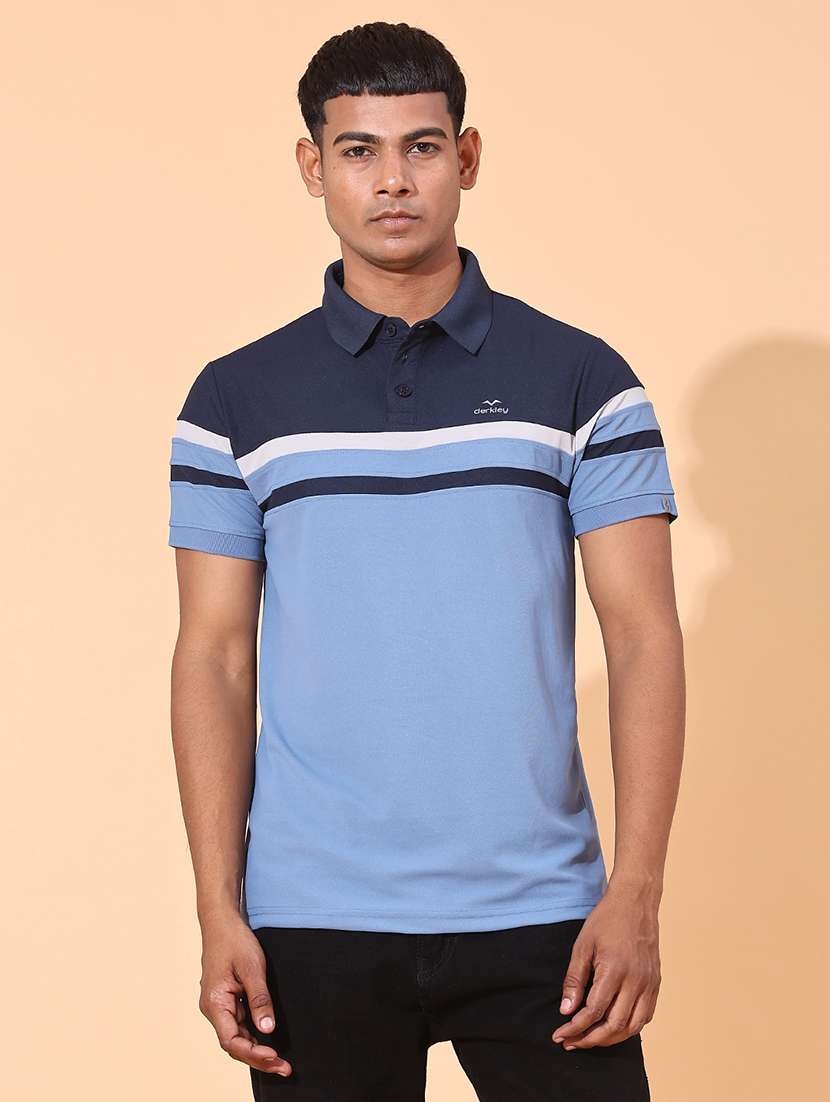 blue cotton blend plain tshirt