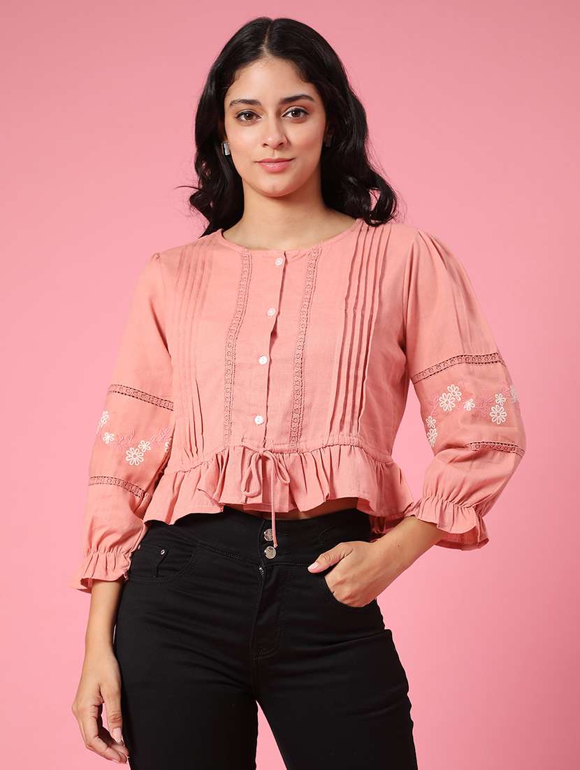 women solid puff sleeve top