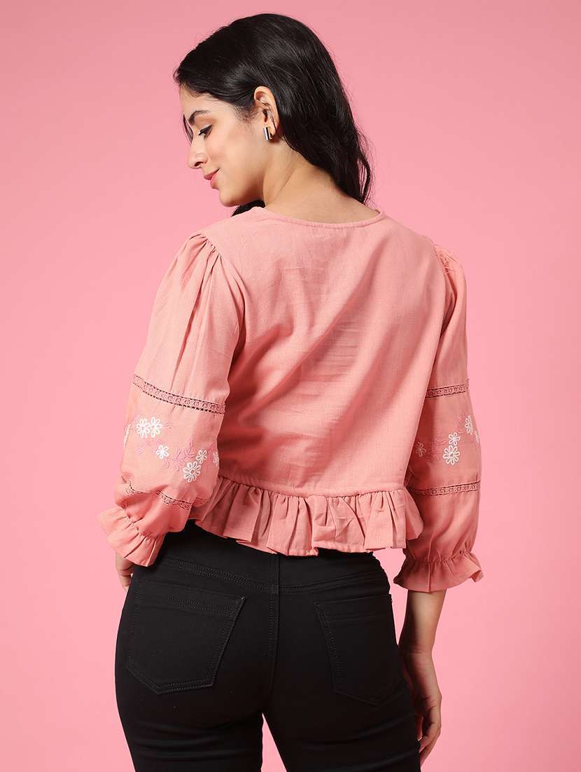 women solid puff sleeve top - 22356245 -  Standard Image - 3