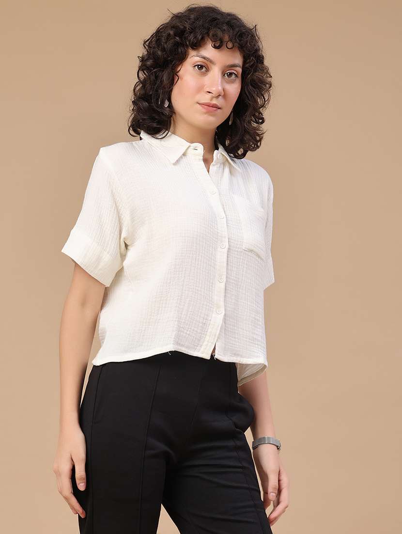 women solid collared regular shirt - 22356249 -  Standard Image - 3
