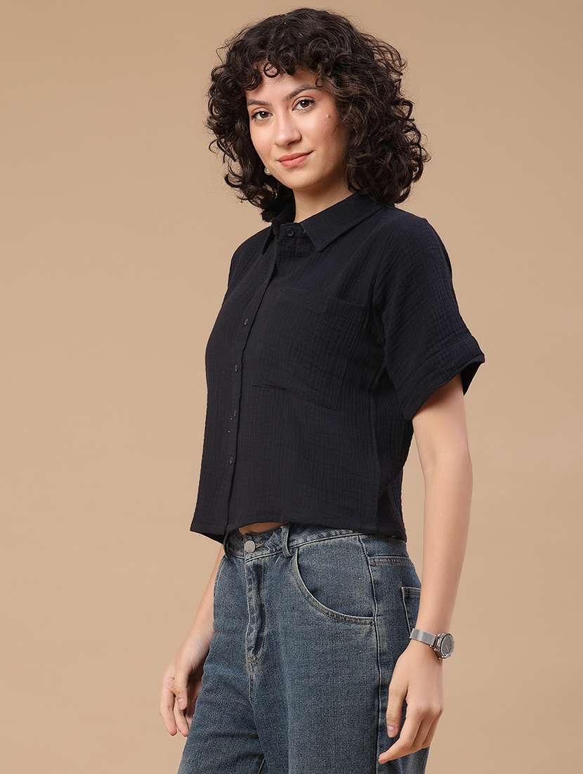 women solid collared regular shirt - 22356250 -  Standard Image - 3