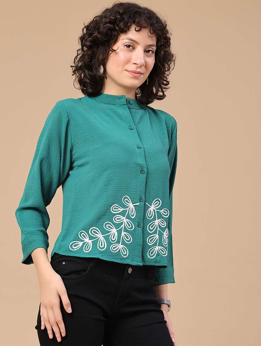 women embroidered mandarin neck regular shirt - 22356251 -  Standard Image - 3