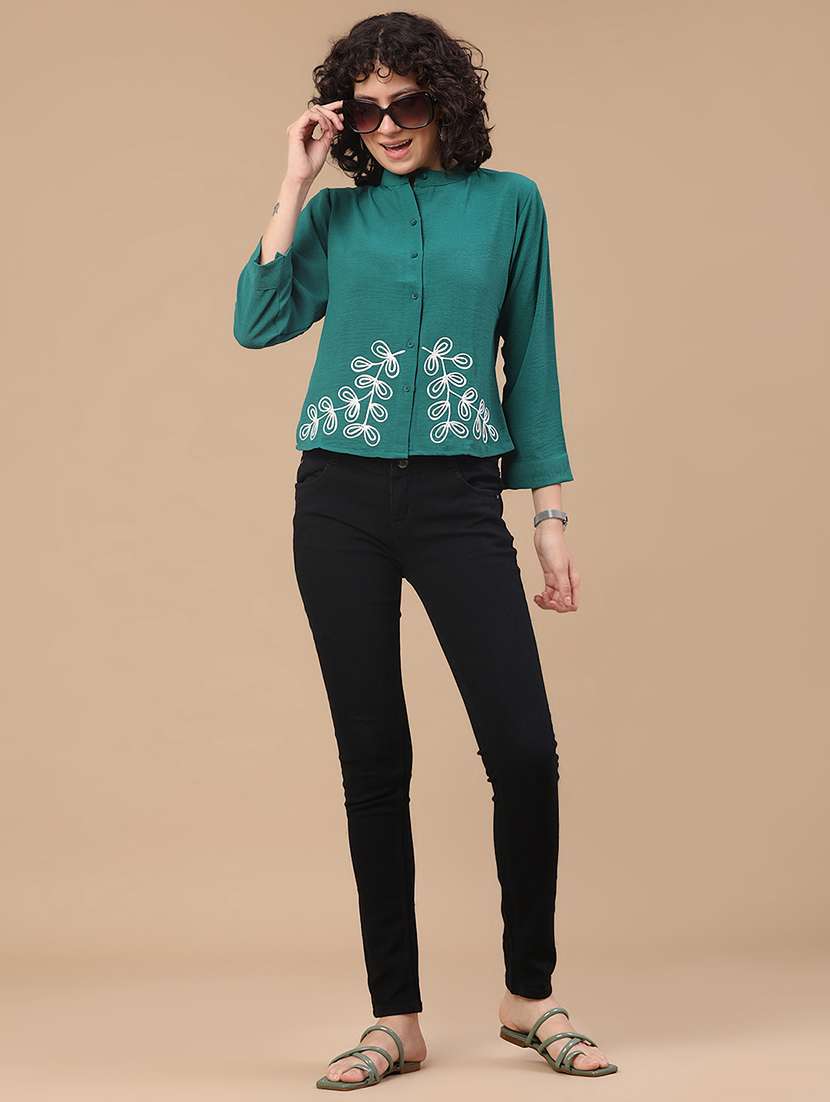 women embroidered mandarin neck regular shirt - 22356251 -  Standard Image - 5
