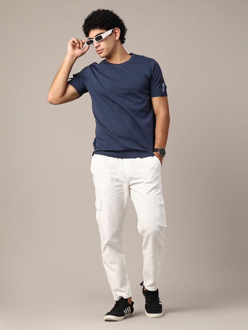 navy blue cotton blend plain tshirt - 22356254 -  Standard Image - 3