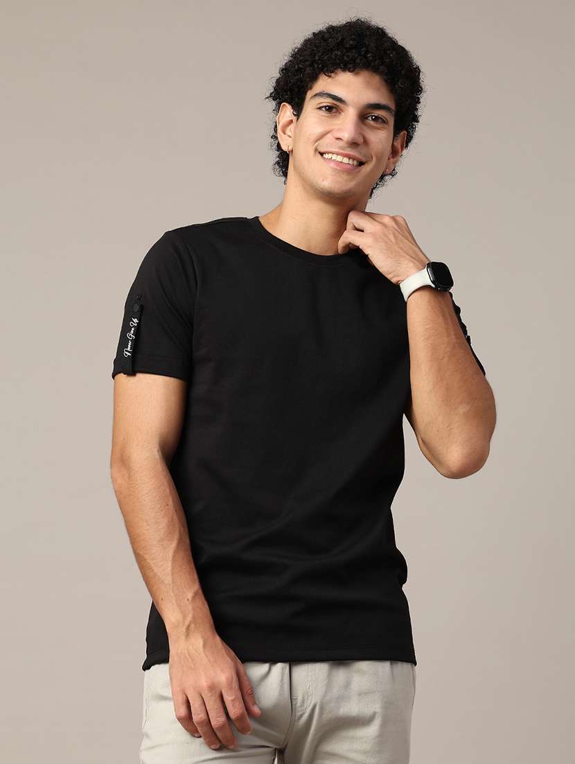 black cotton blend plain tshirt