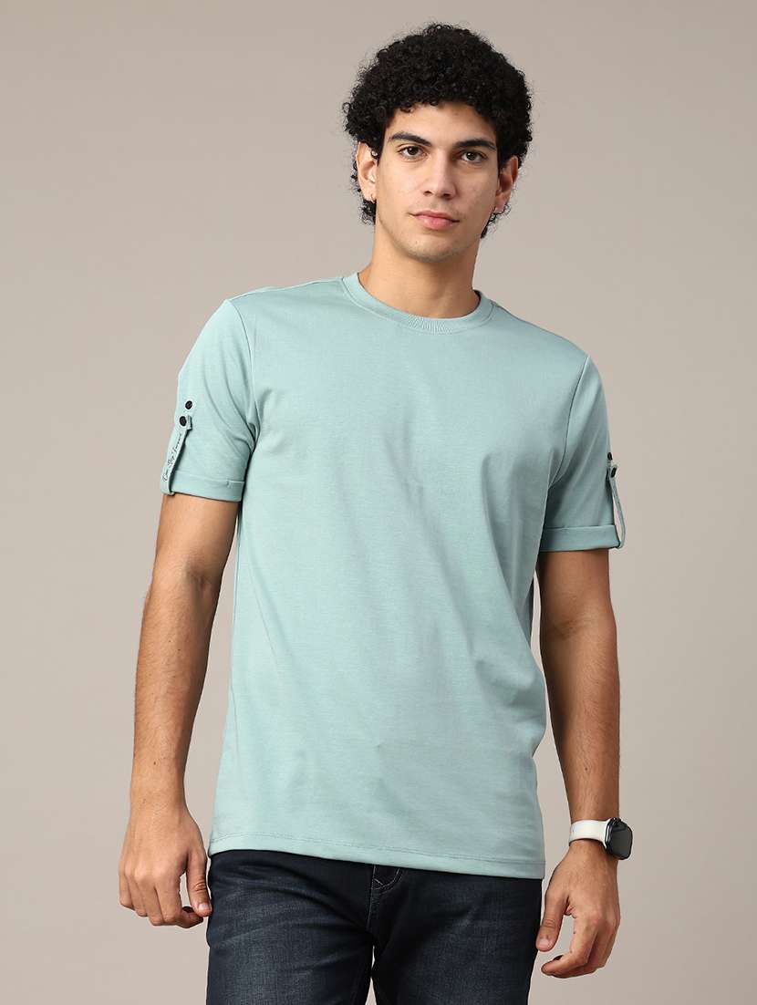 sea green cotton blend plain tshirt