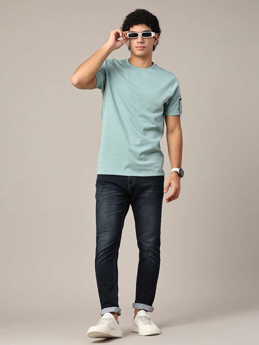 sea green cotton blend plain tshirt - 22356258 -  Standard Image - 3