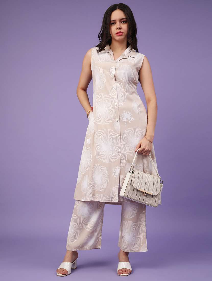 beige rayon top and trouser set coord