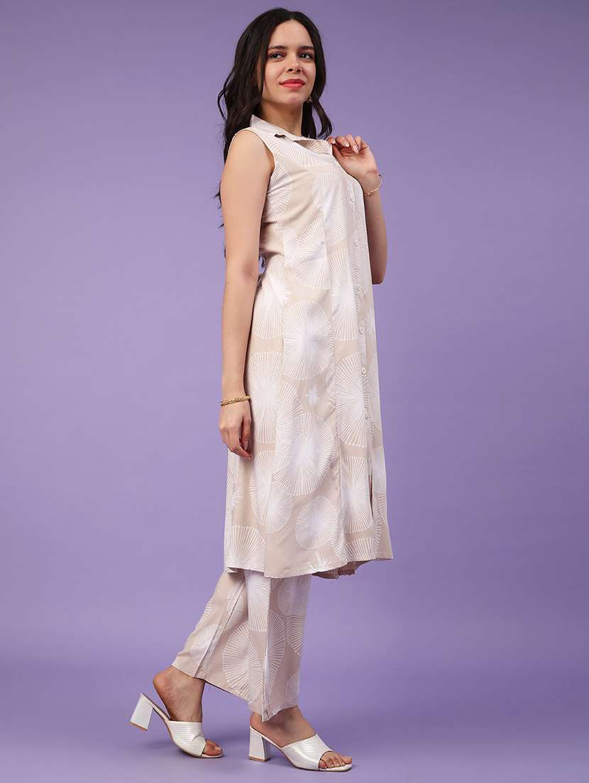 beige rayon top and trouser set coord - 22356274 -  Standard Image - 3