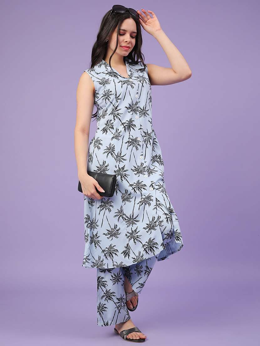 blue rayon top and trouser set coord