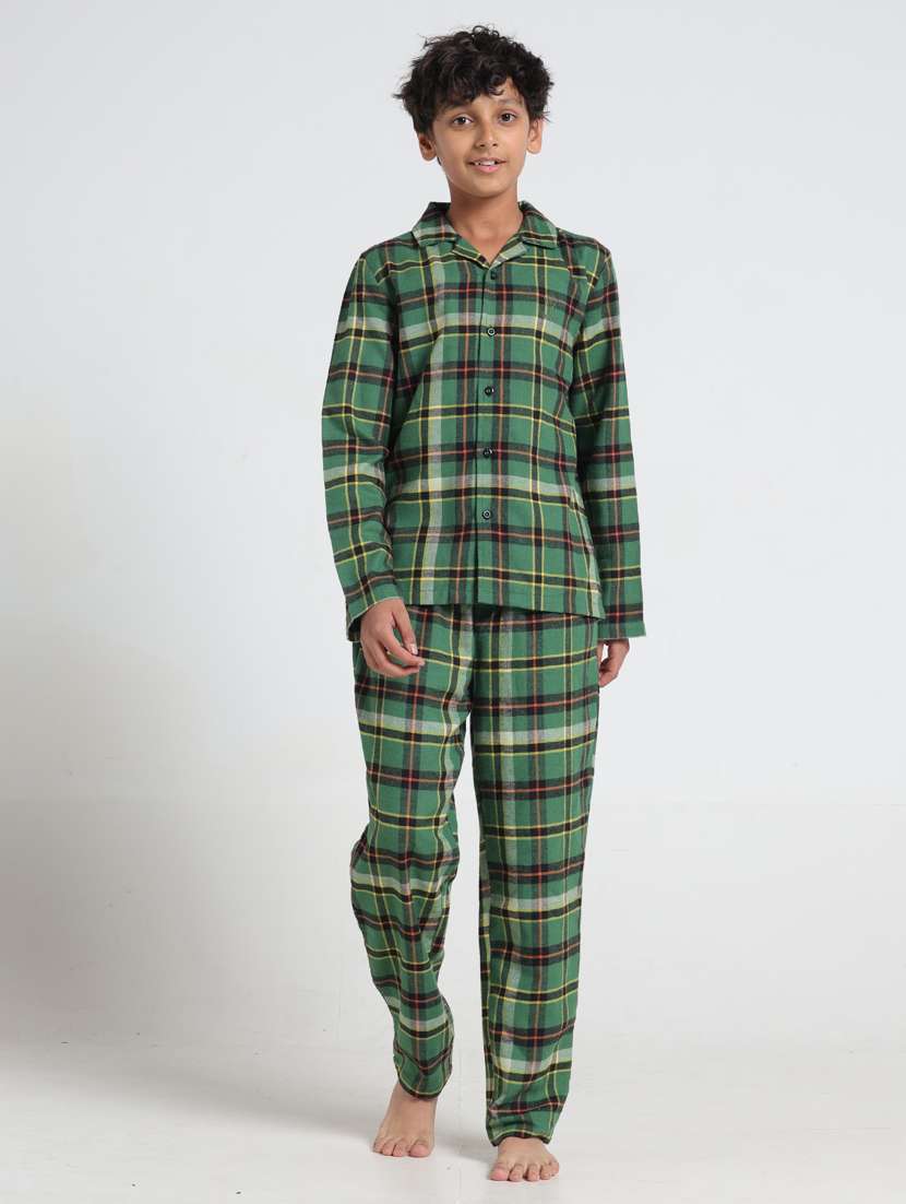 boys checkered long sleeve nightwear pyjama set