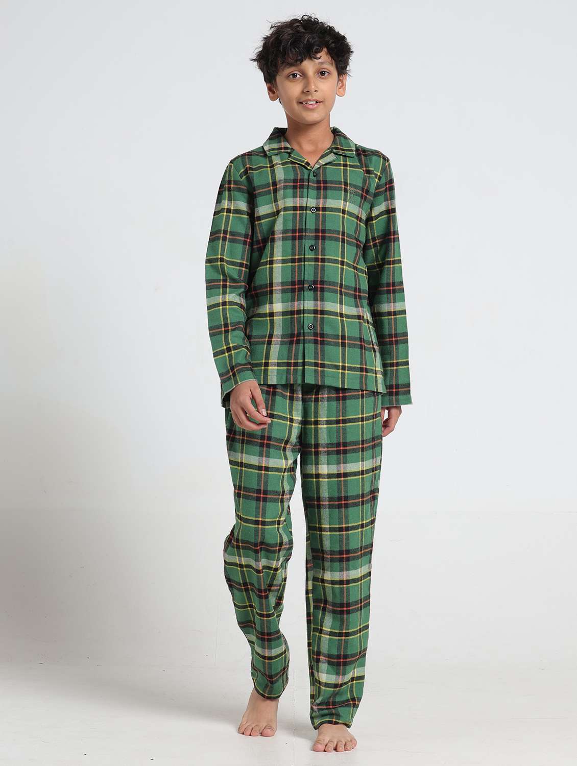 boys checkered long sleeve nightwear pyjama set