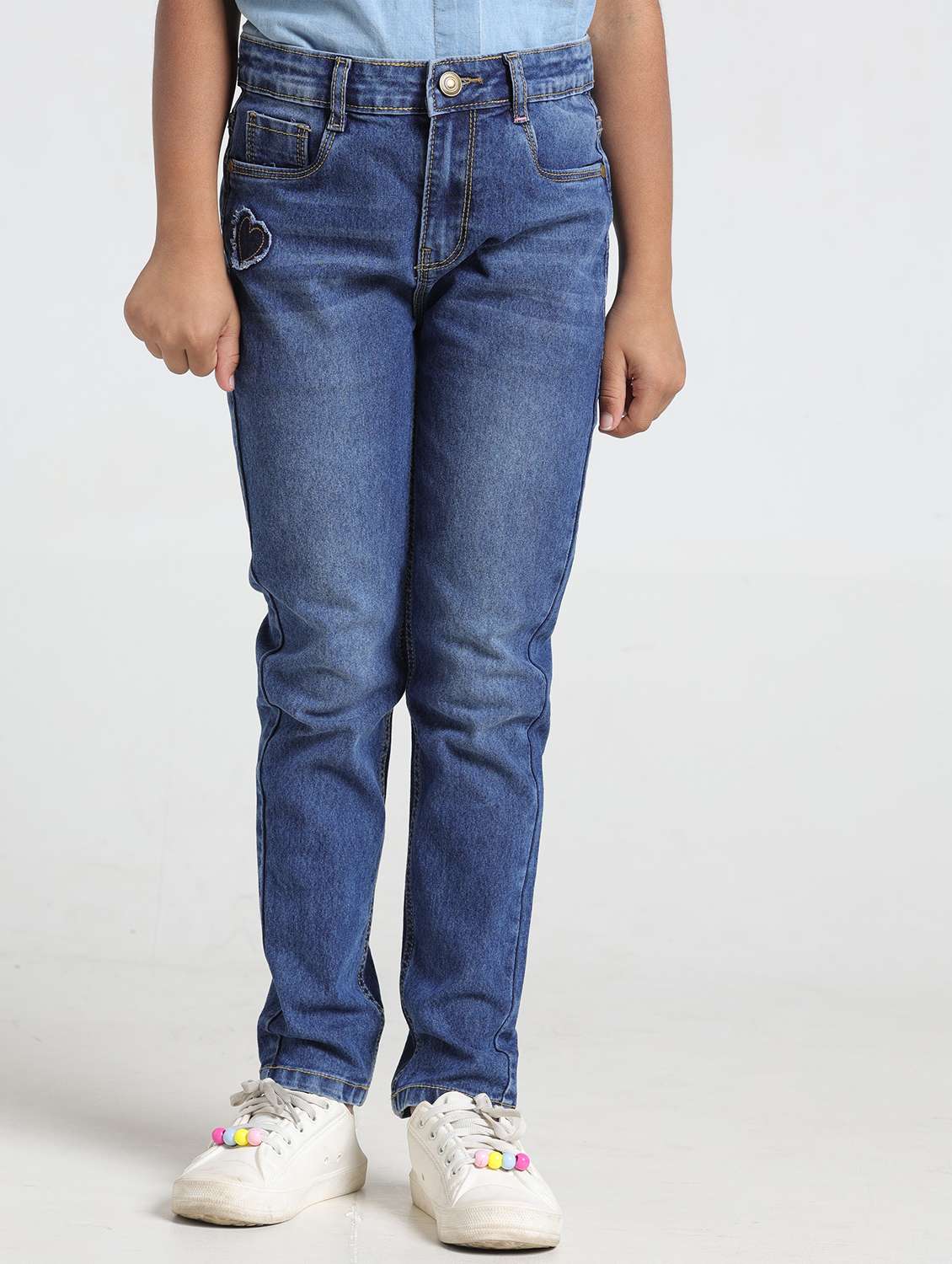 girls solid mid rise slim fit jean