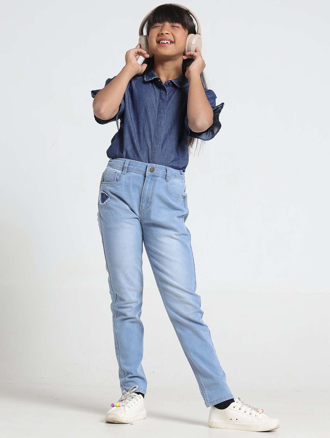 girls solid mid rise slim fit jean - 22356419 -  Standard Image - 5