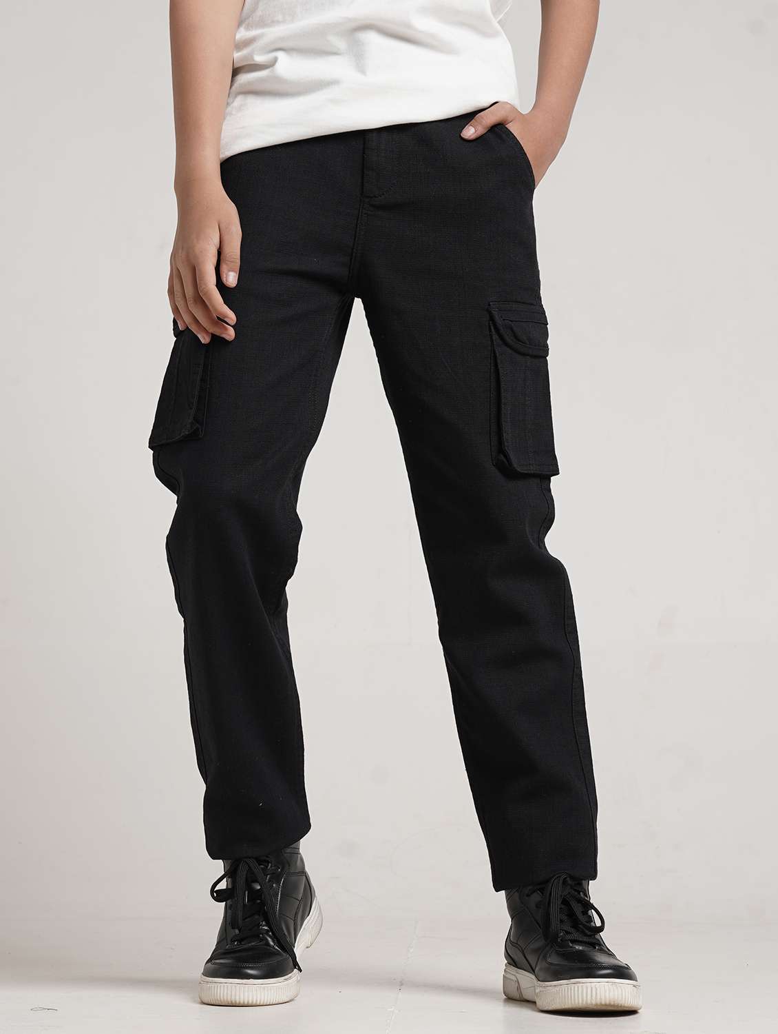 boys solid mid rise cargo