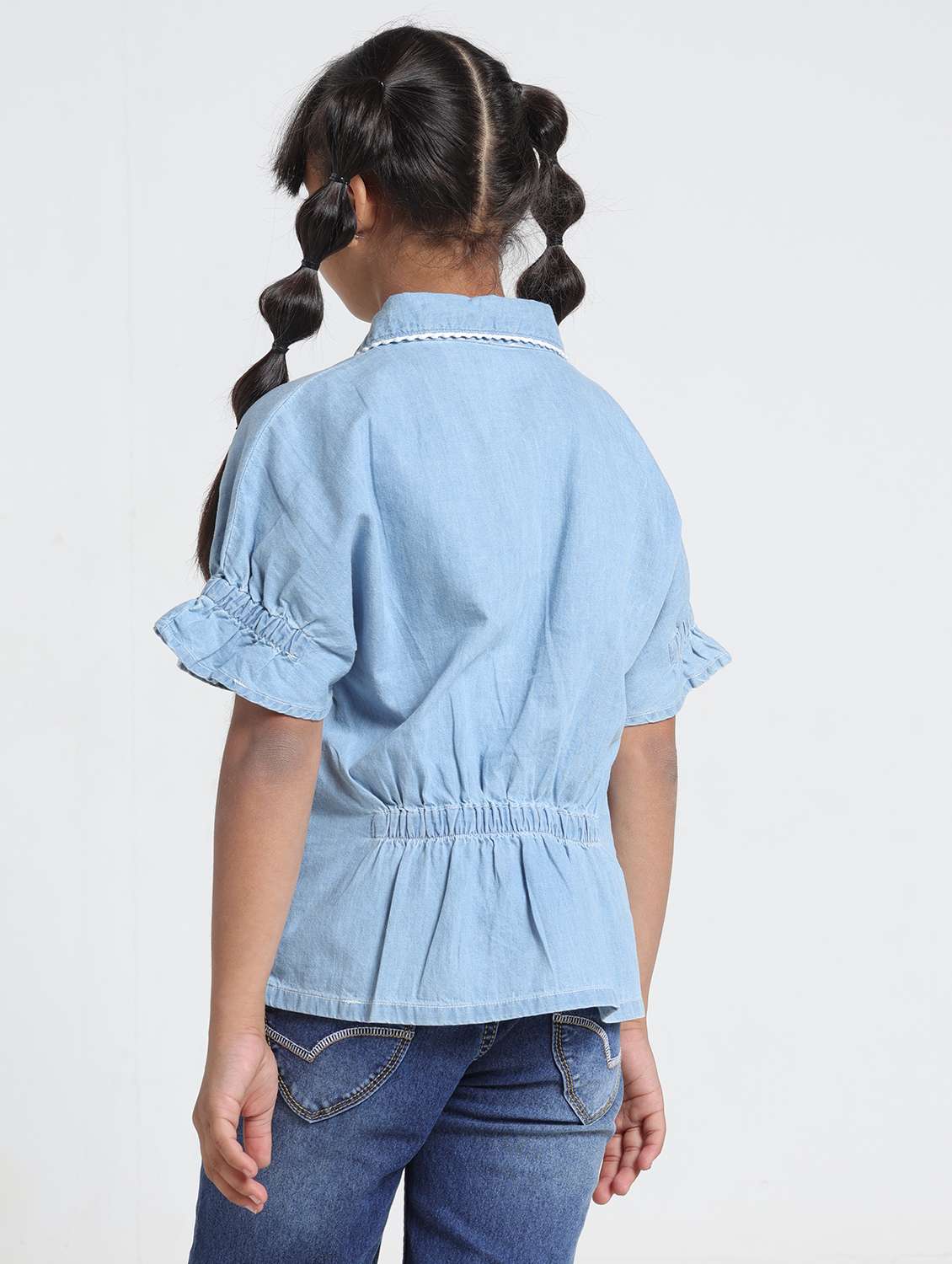 girls solid collared denim shirt top - 22356441 -  Standard Image - 3