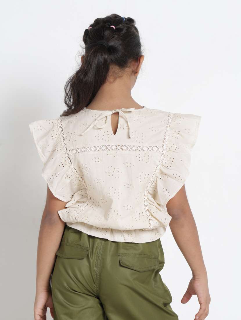 girls self designed ruffle sleeve blouson top - 22356443 -  Standard Image - 3