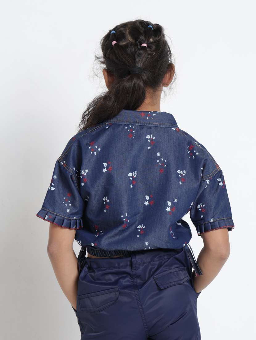 girls printed collared short sleeve crop top - 22356445 -  Standard Image - 3