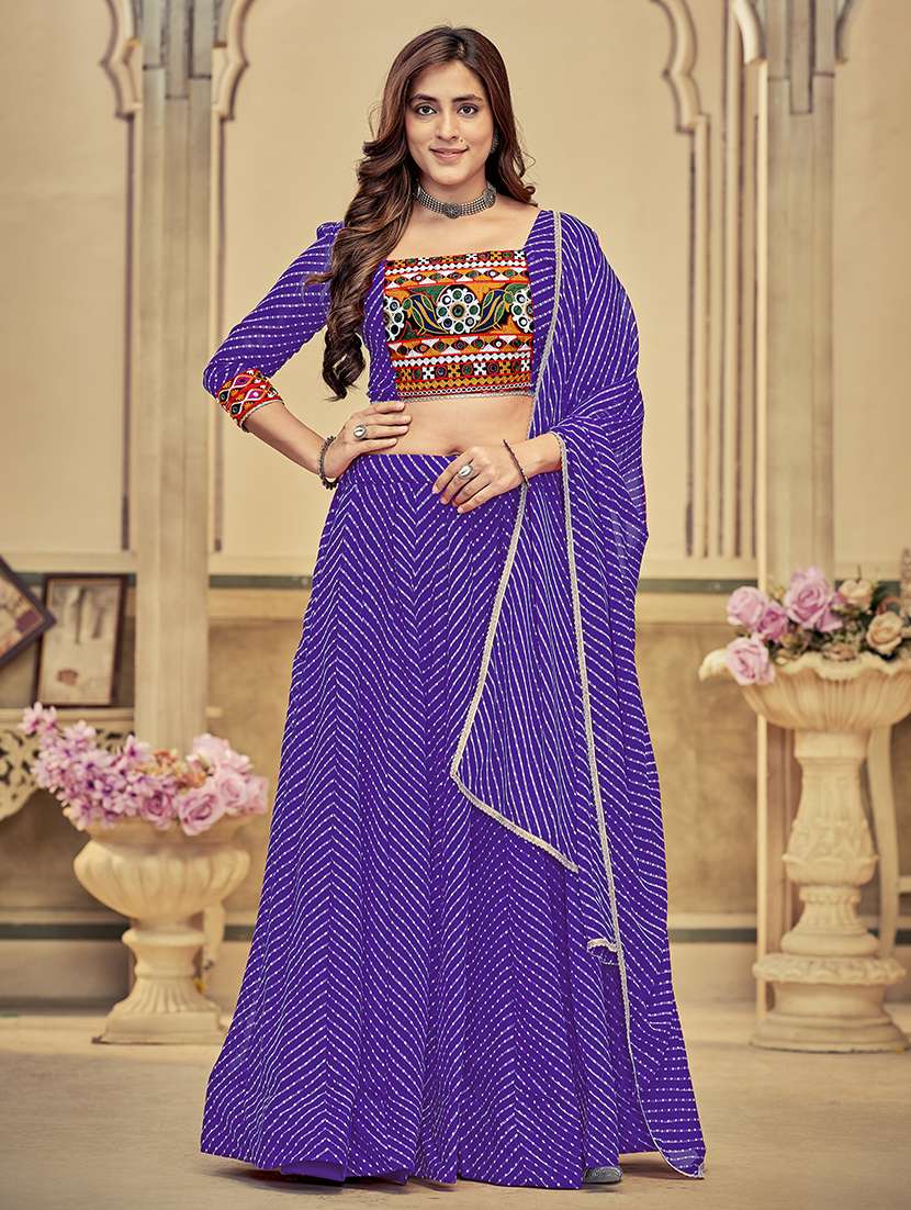 women printed flared stitched lehenga