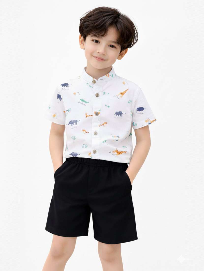 boys printed shirt and short set
