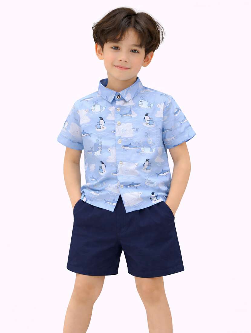 boys printed shirt and short set