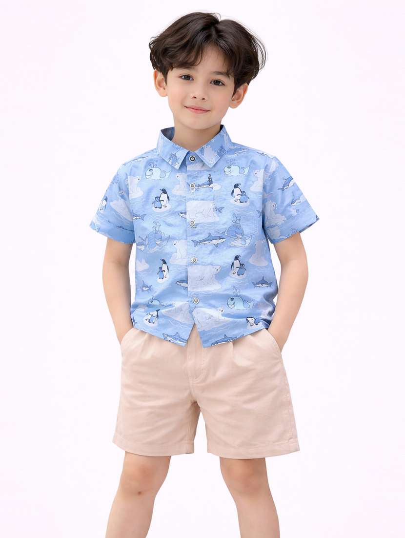 boys printed shirt and short set