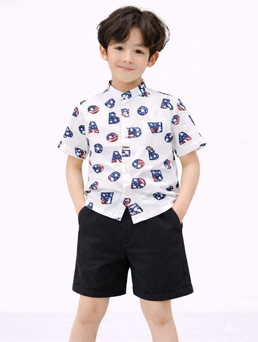 boys printed shirt and short set