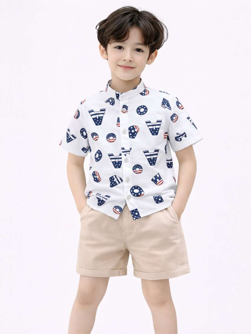 boys printed shirt and short set