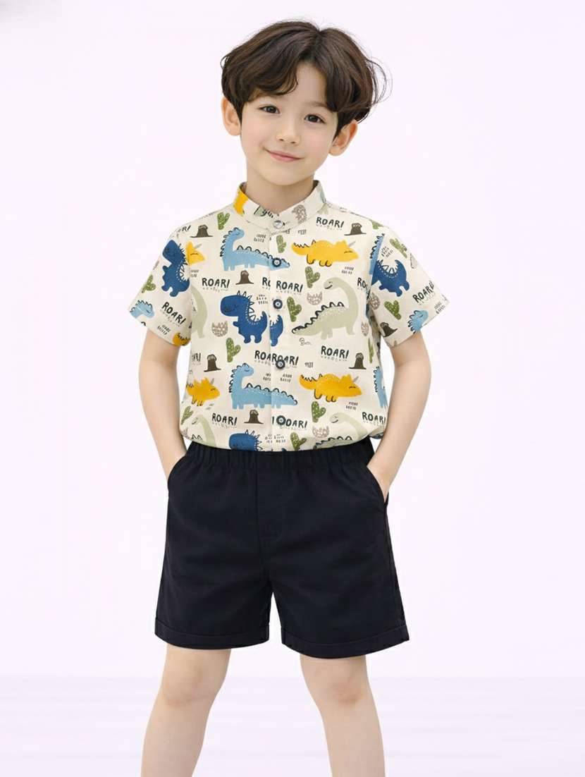boys printed shirt and short set