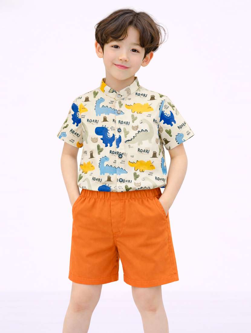 boys printed shirt and short set