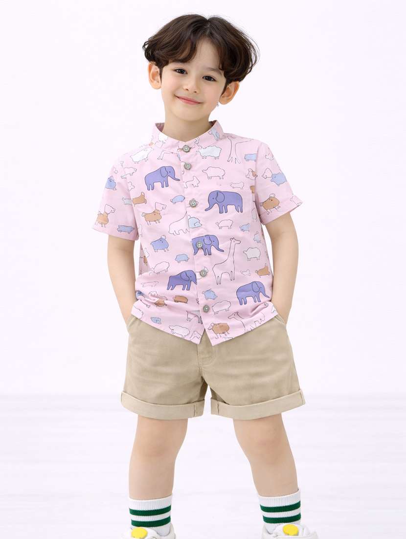 boys printed shirt and short set