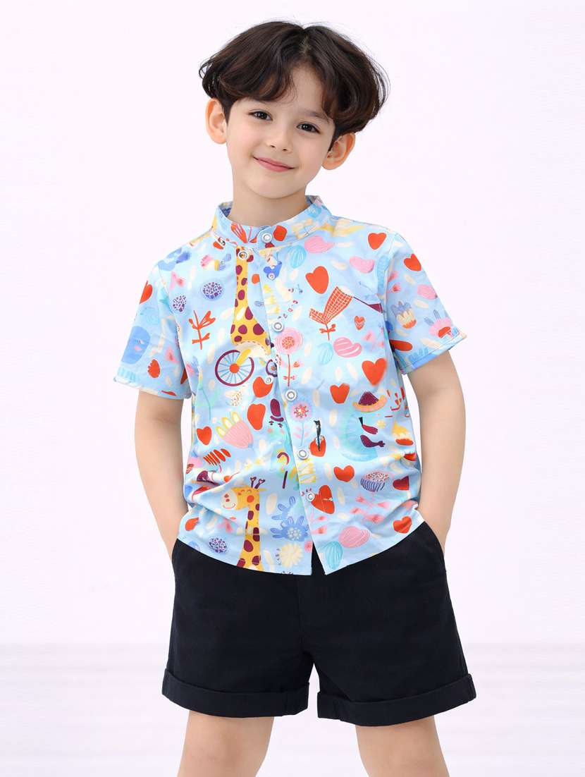 boys printed shirt and short set