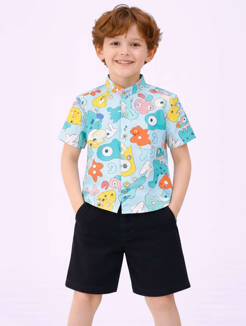 boys printed shirt and short set