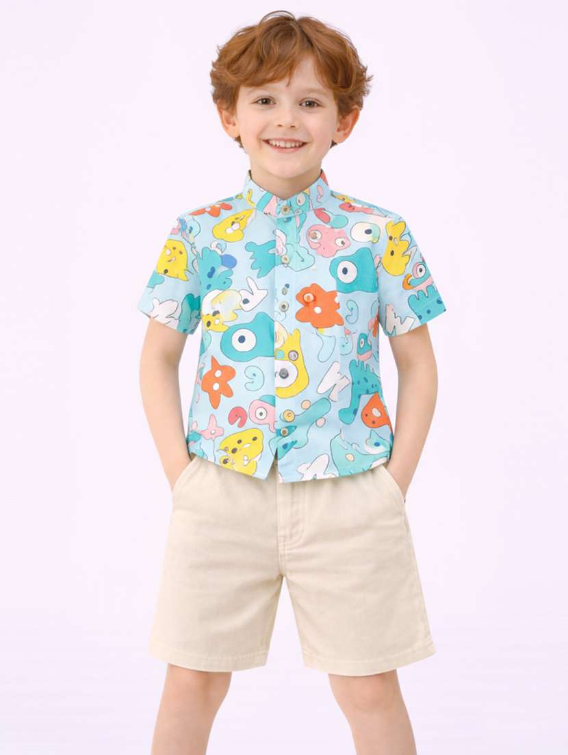 boys printed shirt and short set